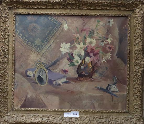 Francis Russell Flint (1915-1977) oil on canvas, Flowers and Lustre, signed, RA exhibition label verso, 51 x 61cm.